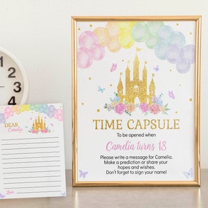 EDITIERBARE Prinzessin-Geburtstagsparty-Zeitkapsel-Vorlage, kleine Prinzessin 1. Geburtstag-Zeitkapsel-Schild, Prinzessin-Party-Dekor, druckbares P001