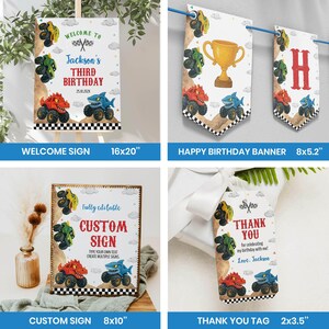 Editable Monster Truck Birthday Invitation Bundle, Monster Trucks Birthday Party Decorations, Any Age Birthday Package, Printable. M012 image 4