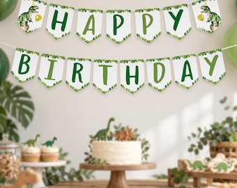 Editable Dinosaur Birthday Banner, Dinosaur Party Banner, Dinosaur Birthday Decor, Three Rex Birthday, Any Age, Instant Download. D002