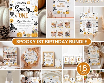 Editable Halloween 1st Birthday Party Decor Kit, Spooky One Birthday Invitation Bundle, Little Boo Birthday Package Instant Download. HA04