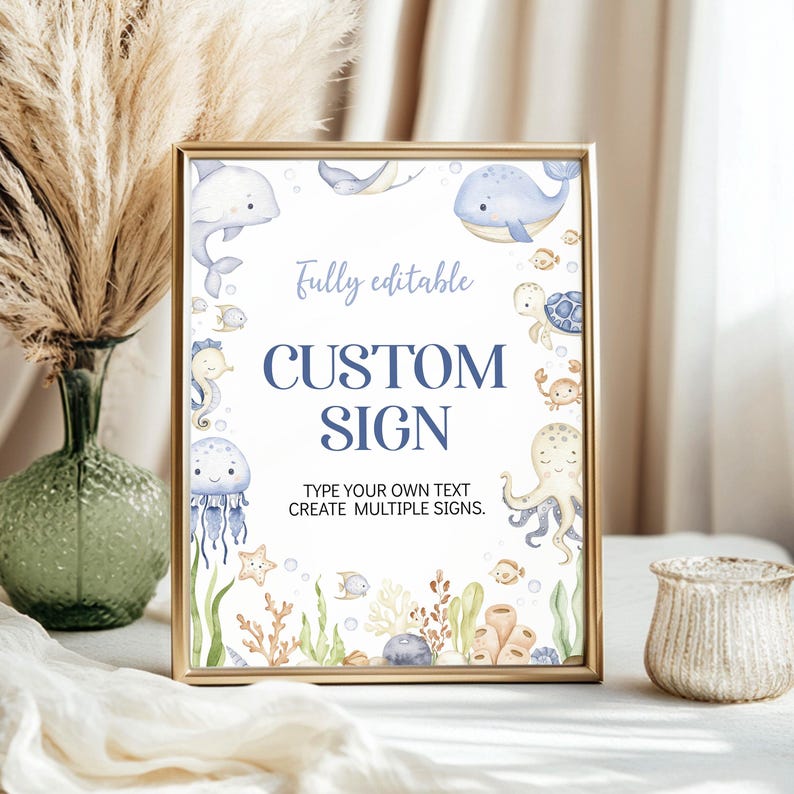 EDITABLE Under The Sea Birthday Party Sign, Cute Ocean Birthday Decorations, Any Age Birthday Party Table Sign, Printable Template