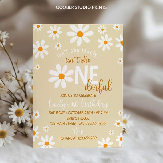 Retro Daisy Birthday Party Invitation, Daisy 1st Birthday