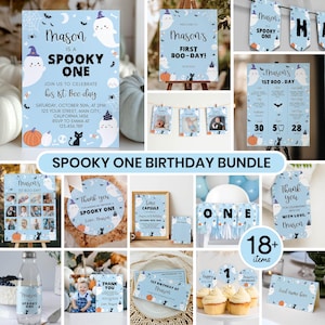 Editable Spooky One Birthday Invitation Bundle, Halloween 1st Birthday Party Decor Kit, Little Boo Birthday Package Instant Download. HA01