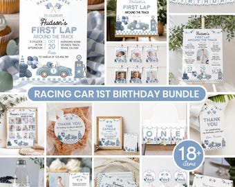 Invitaciones de cumpleaños editables con temática de coches de carreras, kit de decoración para fiesta de cumpleaños "Fast One", paquete para el primer cumpleaños con temática de coches de carreras, descarga instantánea. R016