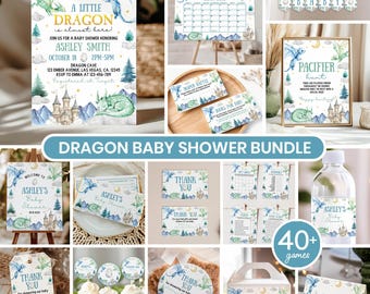 Dragon Baby Shower Bundle | Little Dragon Baby Shower Theme Decor Games | Boy Dragon Baby Shower Invitation Set Printable Template. D020
