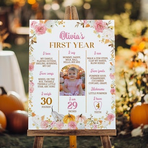 EDITABLE Little Pumpkin First Birthday Milestone Board, Autumn Girl 1st Birthday Sign, Boho Pumpkin Milestone Photo Poster, Printable. P015 image 7