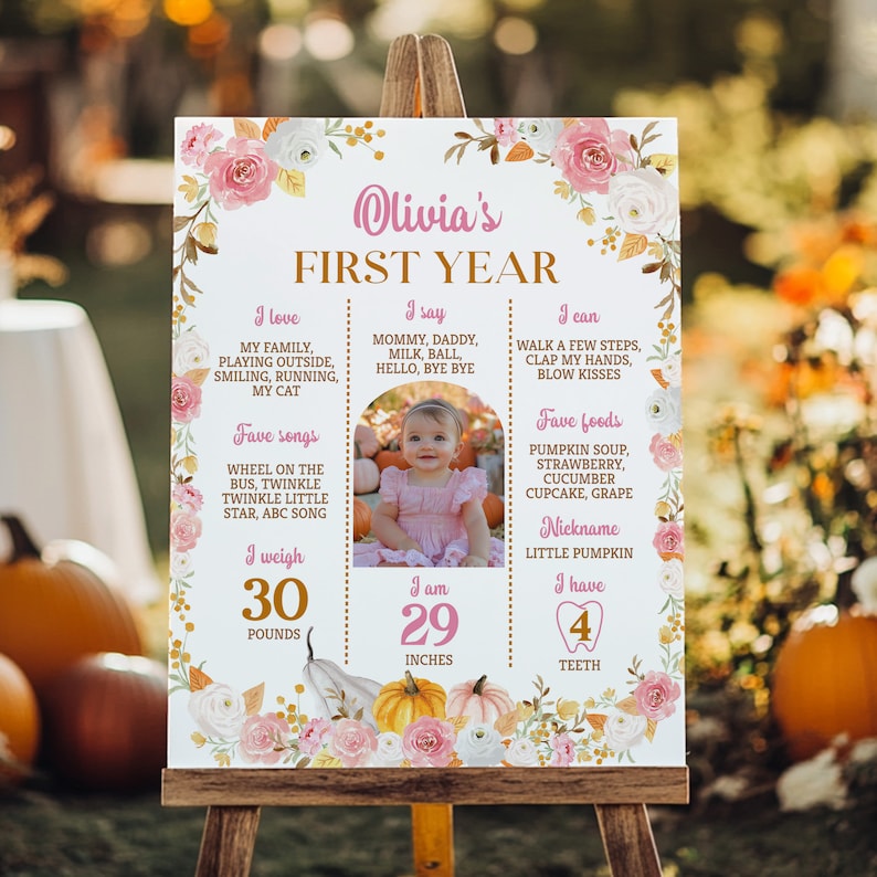 EDITABLE Little Pumpkin First Birthday Milestone Board, Autumn Girl 1st Birthday Sign, Boho Pumpkin Milestone Photo Poster, Printable. P015 image 7
