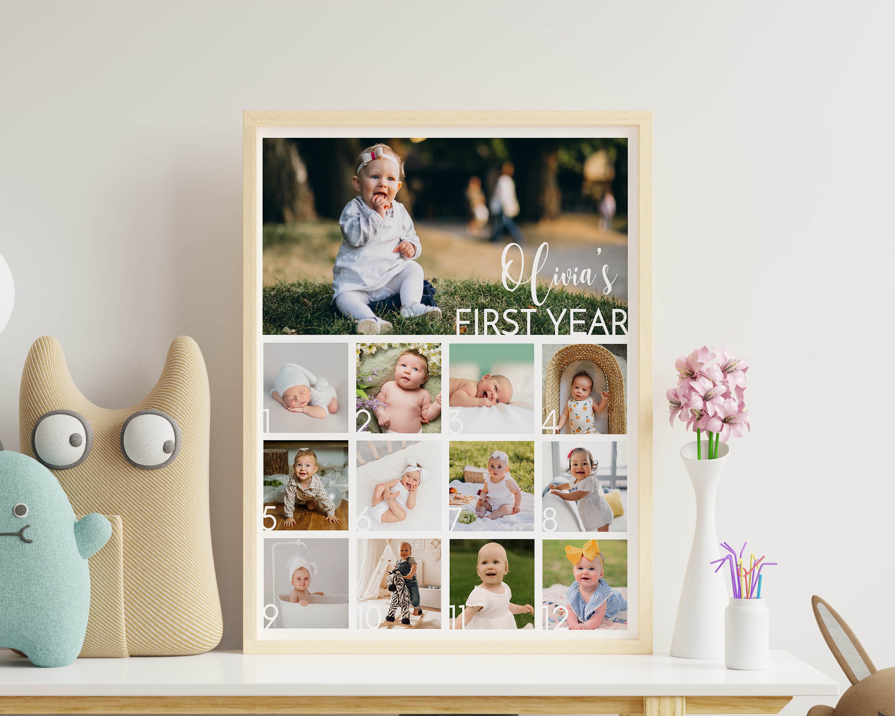 First Year Collage Math Editable First Year Photo Collage, Baby Monthly Photo Print, Minimal ...