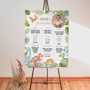 Dinosaur First Birthday Milestone Sign, Dinosaur 1st Birthday Photo ...