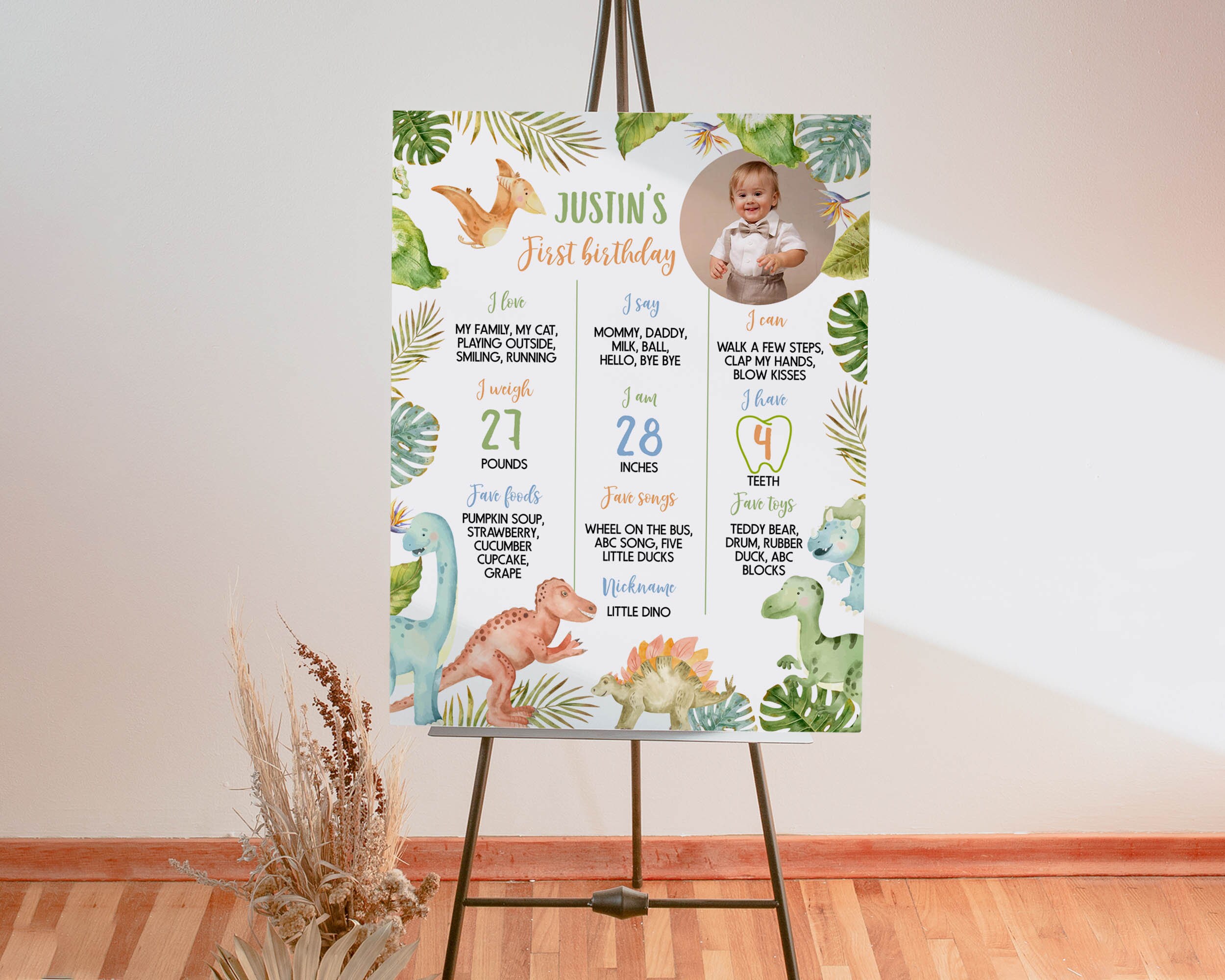 Dinosaur First Birthday Milestone Sign, Dinosaur 1st Birthday Photo ...