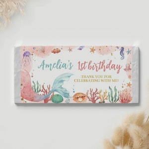 EDITABLE Mermaid Birthday Party Chocolate Wrapper Girl 1st - Etsy Australia