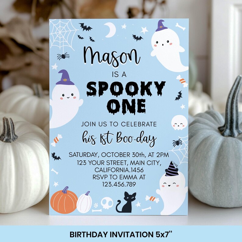 Editable Spooky One Birthday Invitation Bundle, Halloween 1st Birthday Party Decor Kit, Little Boo Birthday Package Instant Download. HA01 image 3