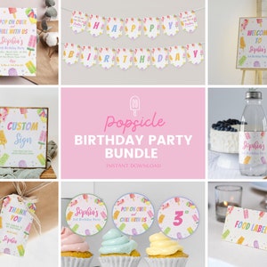 Editable Popsicle Birthday Invitation Bundle, Popsicle Birthday Party Decoration, Printable Birthday Package, Instant Download. P008