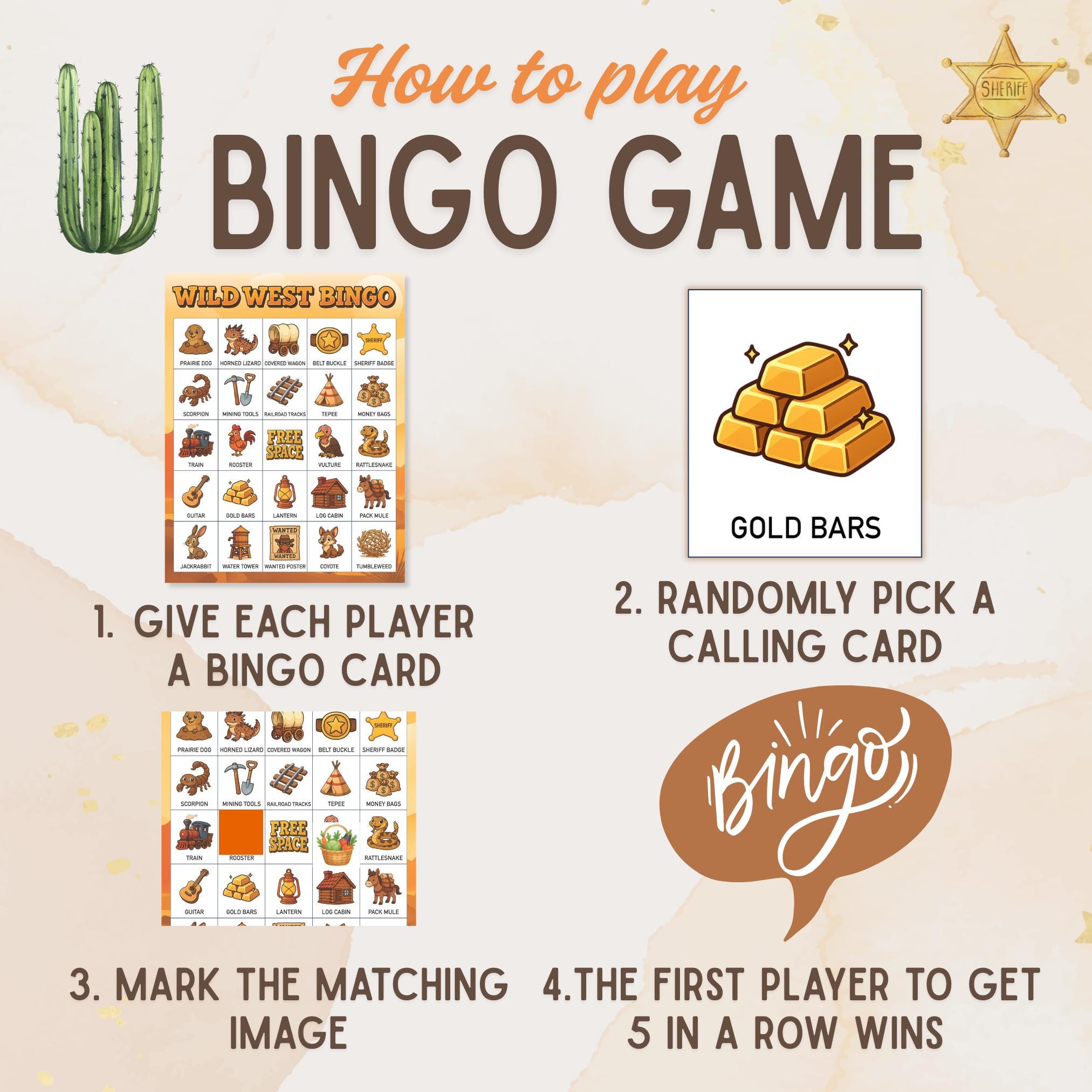 Wild West Bingo Printable Game | Cowboy Western Party Activity for Kids ...