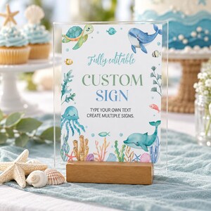 EDITABLE Under The Sea Birthday Party Sign, Ocean 1st Birthday Custom Sign, Ocean Birthday Party Table Sign, Printable Template. O009 image 2