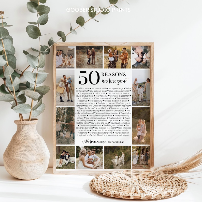 dad photo collage, custom birthday gift, 50th birthday sign, 50th birthday gifts, 50th birthday decor, 50th birthday poster, mom 50th birthday, personalized print.