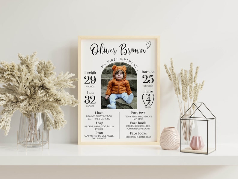 EDITABLE First Birthday Milestone Sign, Modern 1st Birthday Milestone Poster, One Year Of Baby Photo Milestone Board, Instant Download. M004 image 3