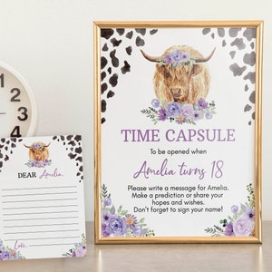 BEWERKBARE sjabloon tijdcapsule Highland Cow, teken tijdcapsule koe 1e verjaardag, heilige koe, ik ben eenmalig notitie, direct downloaden. C007
