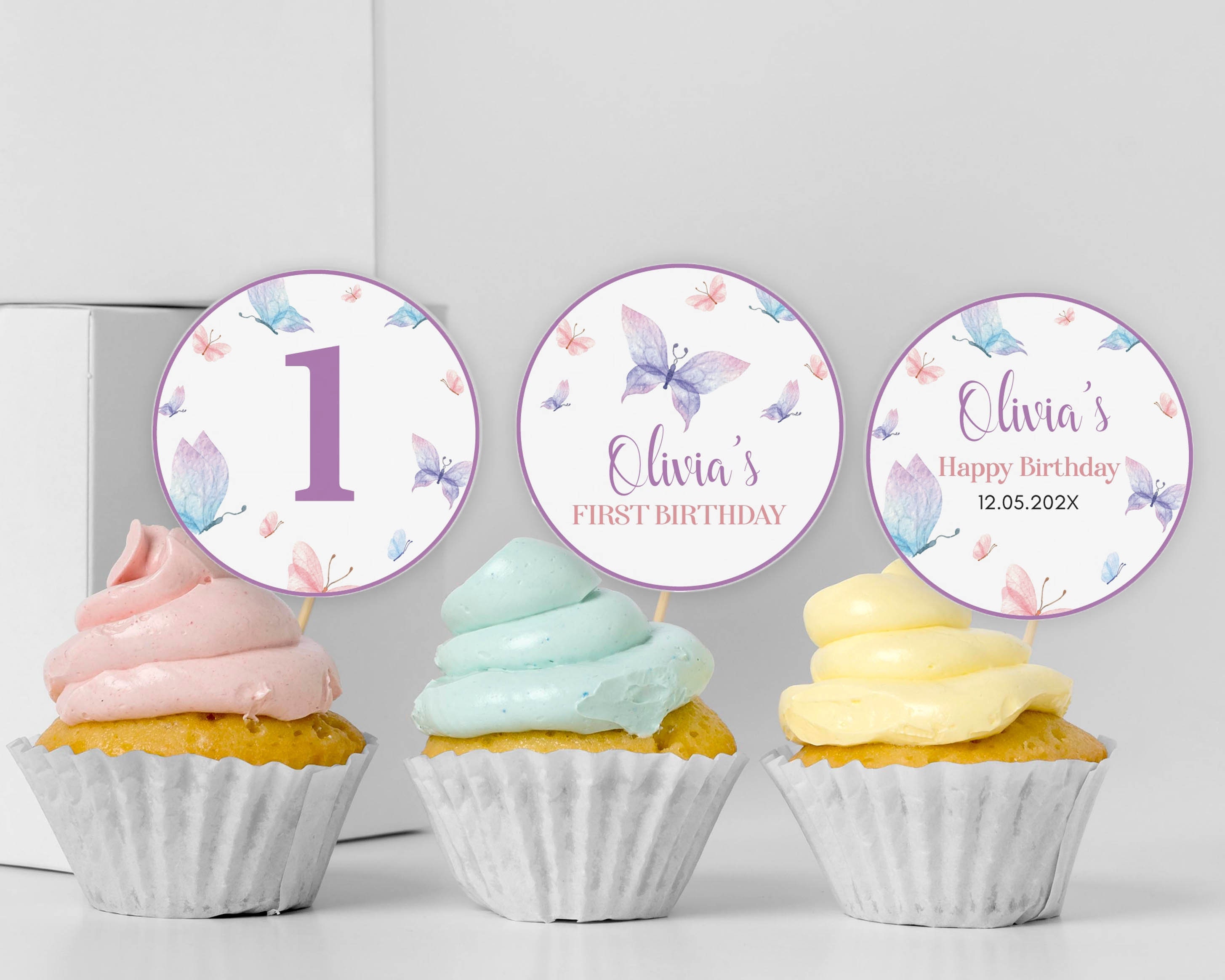 Editable Butterfly Cupcake Toppers Butterfly 1st Birthday - Etsy