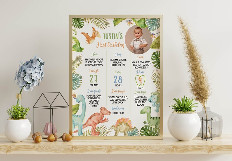 Dinosaur First Birthday Milestone Sign, Dinosaur 1st Birthday Photo ...