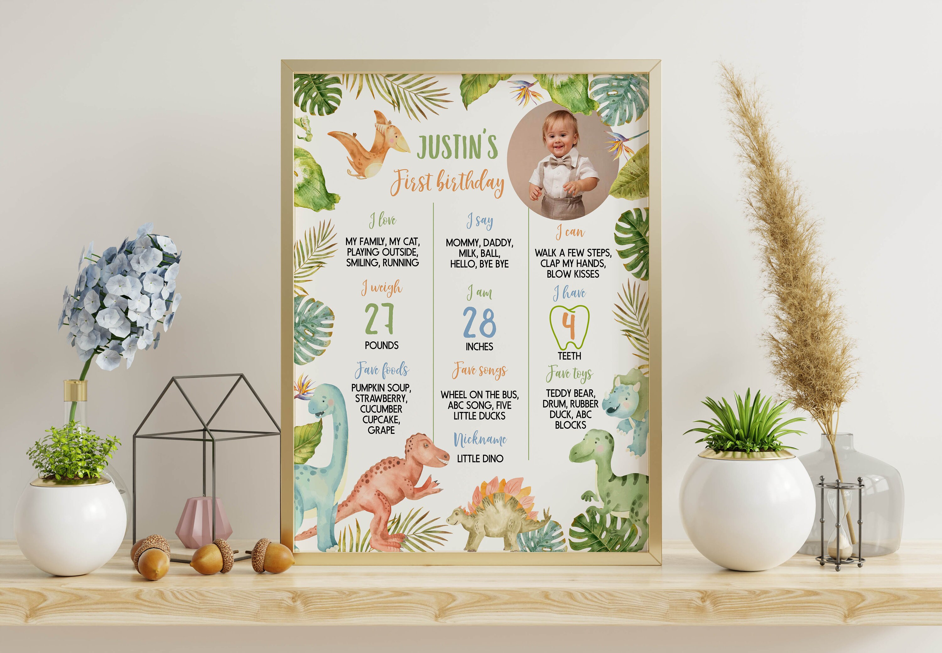 Dinosaur First Birthday Milestone Sign, Dinosaur 1st Birthday Photo ...