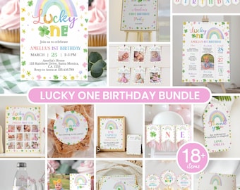Lucky One Geburtstagseinladungsset, St Patrick's Pink Girl 1st Birthday Party Kit, Lucky One Geburtstagsdeko, printable Vorlage. L008