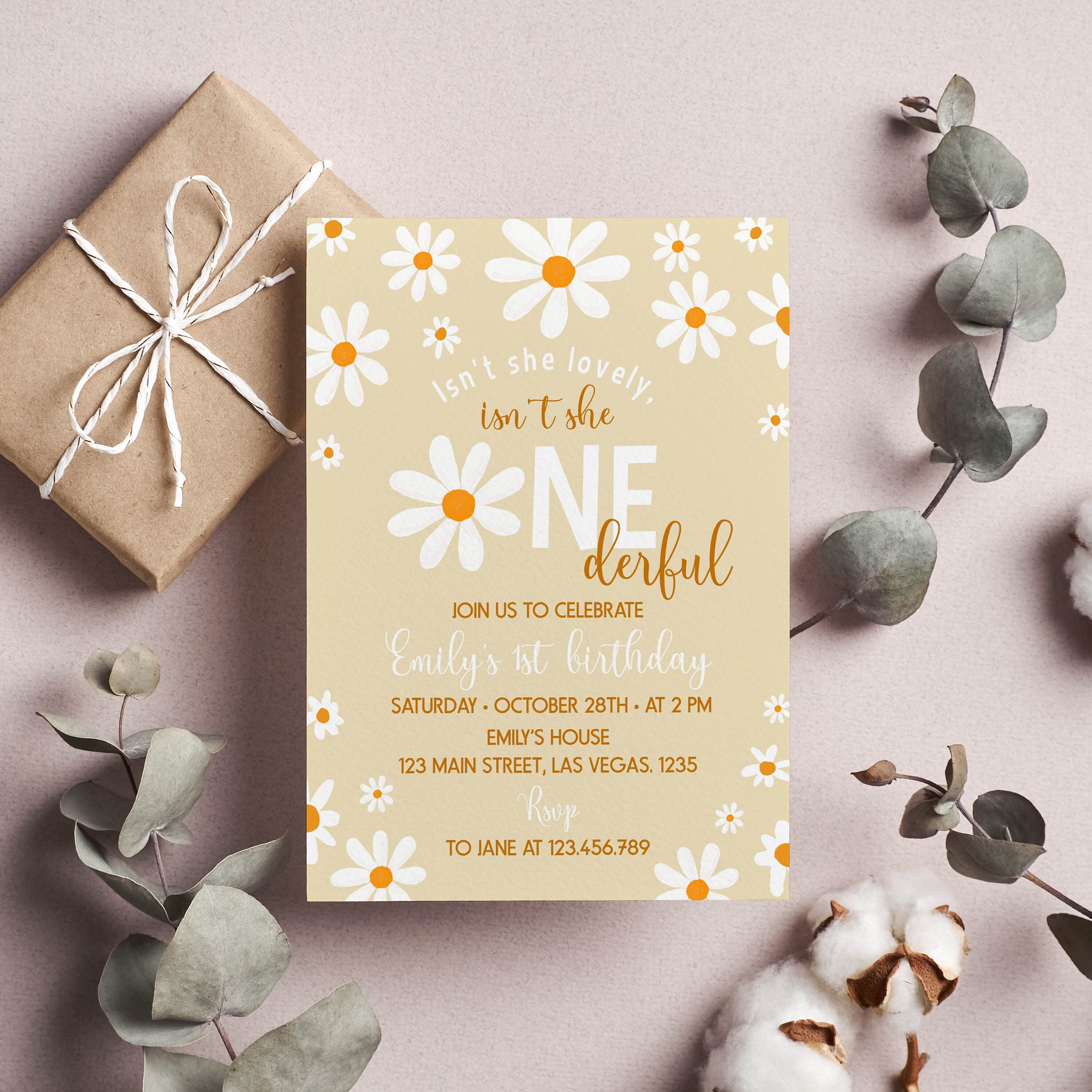 Retro Daisy Birthday Party Invitation, Daisy 1st Birthday