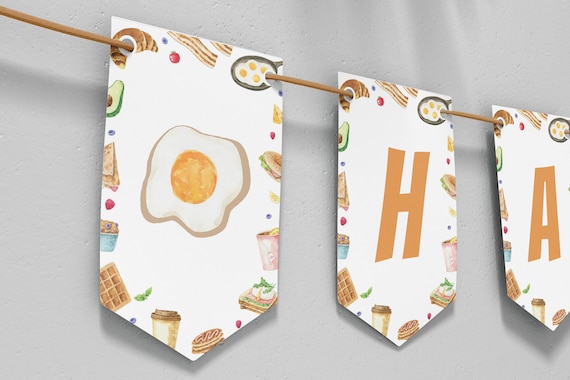 Editable Brunch Birthday Banner, Brunch Birthday Party Decor Banner, Breakfast Birthday Decoration, Printable Birthday Template. B020