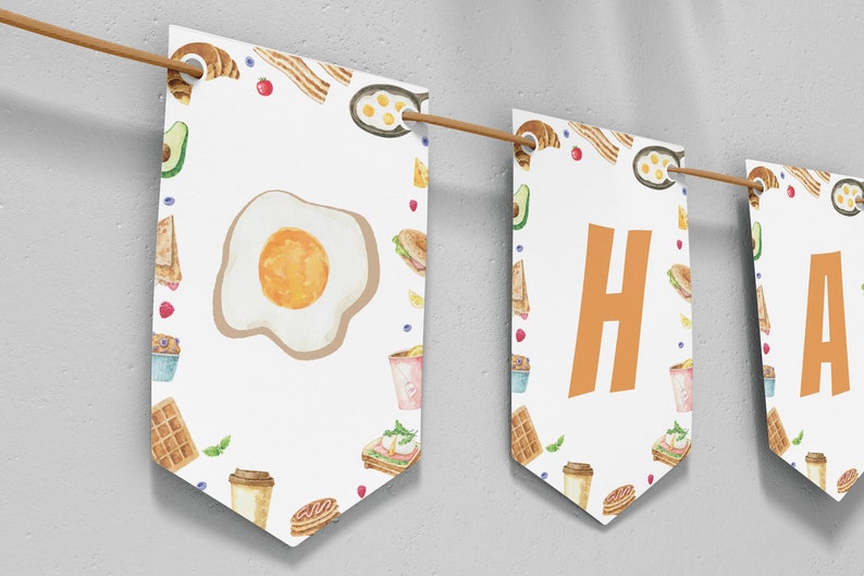Editable Brunch Birthday Banner, Brunch Birthday Party Decor Banner, Breakfast Birthday Decoration, Printable Birthday Template. B020