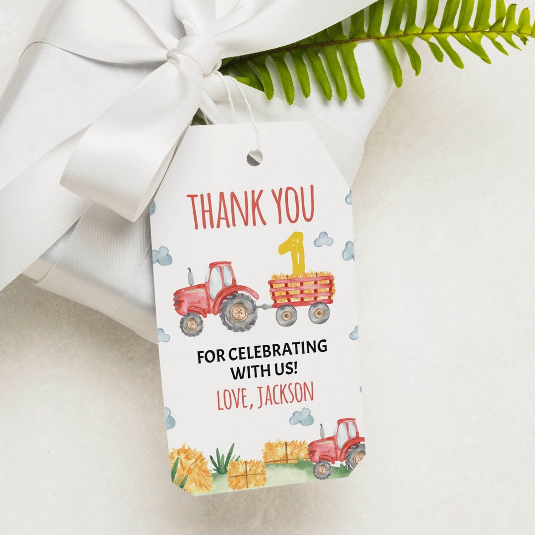 EDITABLE Tractor Birthday Favor Tags, Red Tractor Thank You Tag, Farm ...