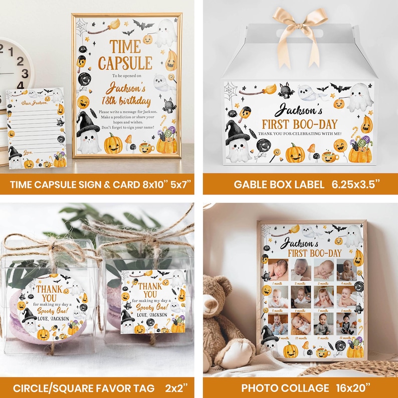 Editable Halloween 1st Birthday Party Decor Kit, Spooky One Birthday Invitation Bundle, Little Boo Birthday Package Instant Download. HA04 image 7