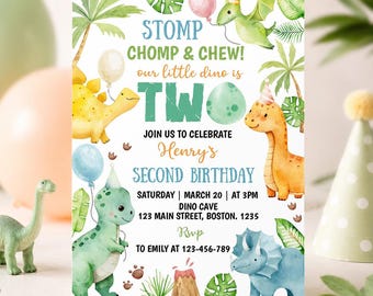 EDITABLE Dinosaur 2nd Birthday Invitation, Two Rex Party Invitation, Dinosaur Birthday Invitation, Invitation Template, Printable. D016