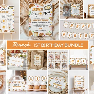 Editable Brunch Birthday Party Decor Kit, Breakfast Birthday Invitation Bundle, Birthday Brunch & Breakfast Party Package, Printable. B020