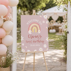 EDITABLE Daisy Welcome Sign, Boho Rainbow 1st Birthday Decor, Daisy 1st Birthday Party Sign, Retro Daisy Sign, Printable Template. D004 image 3