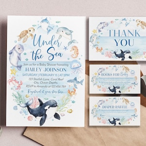 EDITABLE Under The Sea Baby Shower Invitation, Ocean Shower Invite, Ocean Animals Baby Shower Invitation, Printable Template. O004
