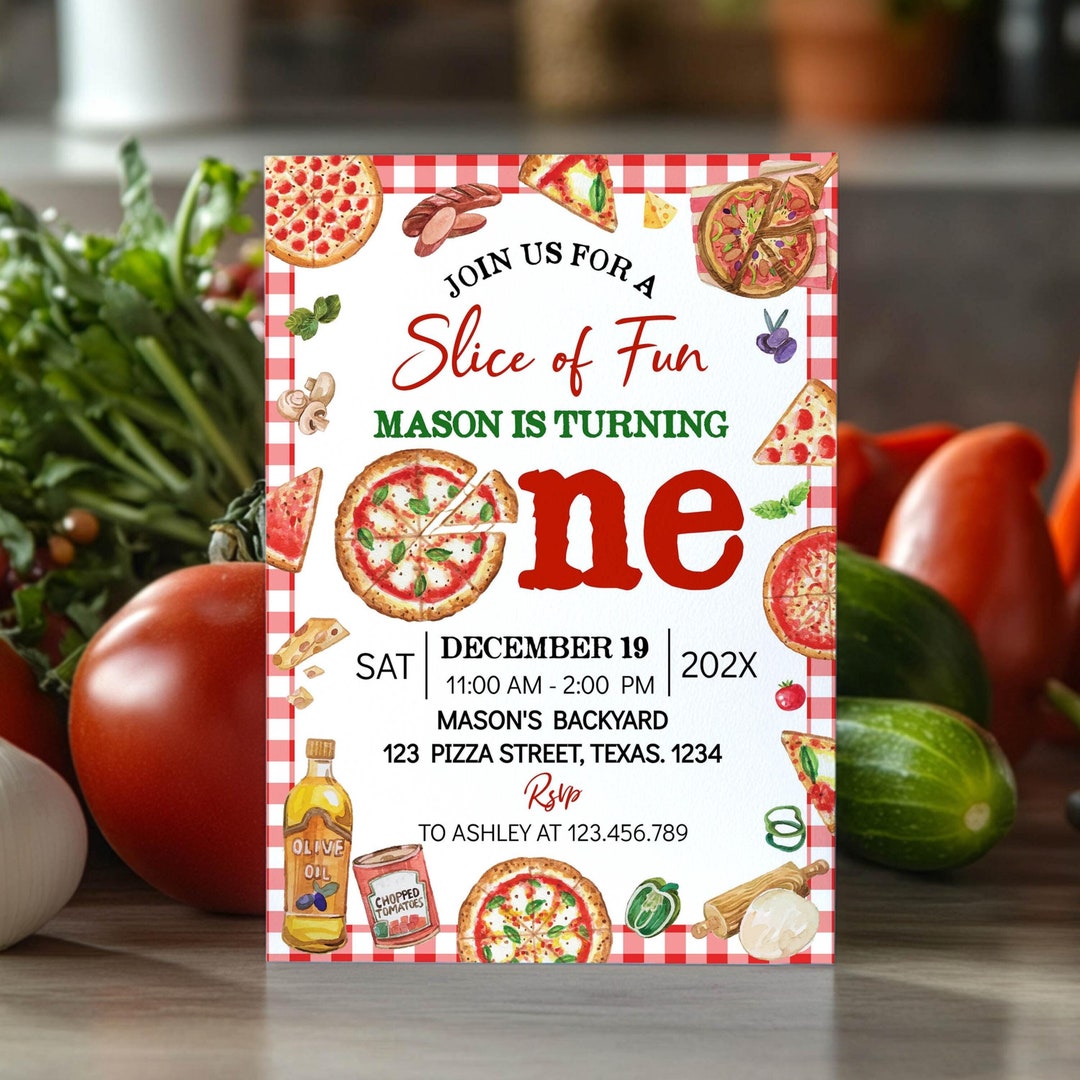 EDITABLE Pizza Party Birthday Invitation , Pizza First Birthday Invite ...