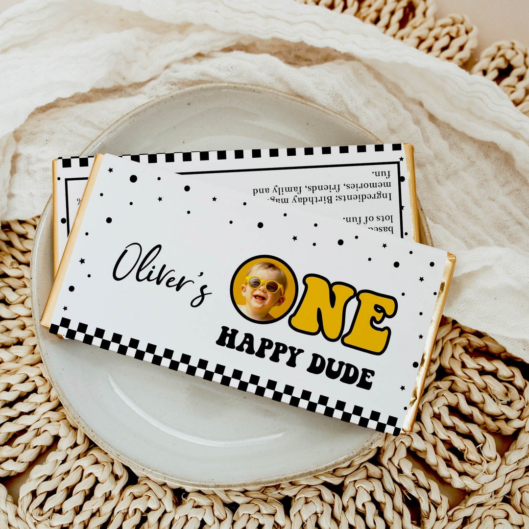 EDITABLE One Happy Dude Birthday Party Chocolate Wrapper, Boy 1st ...