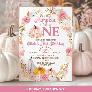 Zestaw na pierwsze urodziny Little Pumpkin | Dekoracje na jesienne przyjęcie urodzinowe w stylu boho, Zestaw do druku z motywem pierwszych urodzin dyni | Edytowalne pliki do pobrania, P015 zdjęcie 2