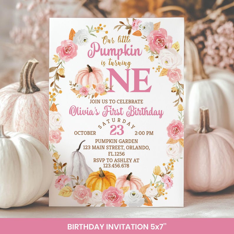 Zestaw na pierwsze urodziny Little Pumpkin | Dekoracje na jesienne przyjęcie urodzinowe w stylu boho, Zestaw do druku z motywem pierwszych urodzin dyni | Edytowalne pliki do pobrania, P015 zdjęcie 2