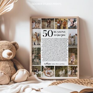 Editable 50 Reasons We Love You Poster, 50th Birthday Gift for Him for Her, Custom Photo Collage Gift, Personalized Printable Template. M004 image 3