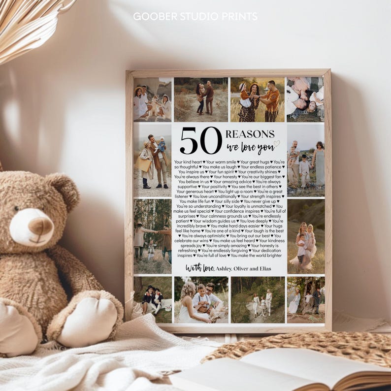 Editable 50 Reasons We Love You Poster, 50th Birthday Gift for Him for Her, Custom Photo Collage Gift, Personalized Printable Template. M004 image 3