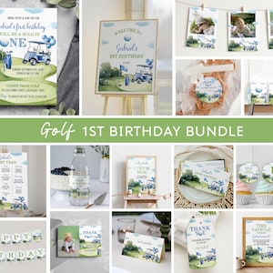 Editable Hole In One First Birthday Invitation Bundle, Golf 1st Birthday Invitation Package, Boy Golf Party Decor Kit, Instant Download G004