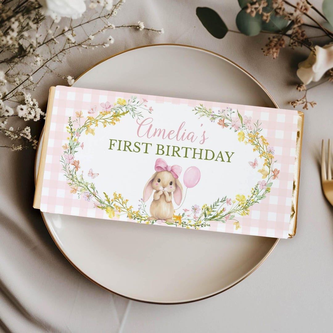 Wrapper Girl EDITABLE Wildflower Birthday Party Chocolate Wrapper, Bunny Birthday ...