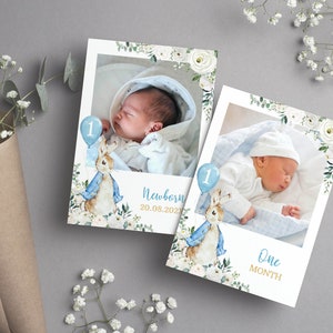 Vintage Bunny First Year Photo Banner, 12 Months Photo Banner, Classic Rabbit Birthday Decor, Boy 1st Birthday Photo Banner, Printable. P007 image 4