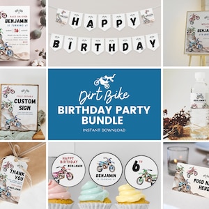 Editable Dirt Bike Birthday Invitation Bundle, Boy Birthday Party Decoration, Dirt Bike Birthday Package, Printable. D009