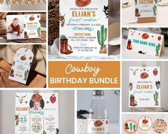 Editable Cowboy 1st Birthday Invitation Bundle, My First Rodeo Birthday Party Kit, Wild West Birthday Party Package, Printable Template R007