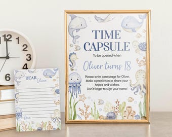 EDITABLE Ocean 1st Birthday Time Capsule Sign, Under The Sea Time Capsule Template Set, Ocean Birthday Time Capsule, Instant Download. O015