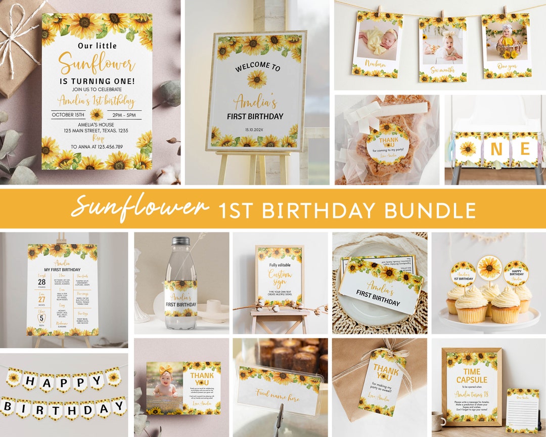 174pcs Sunflower 1st Birthday Party Decorations Kit