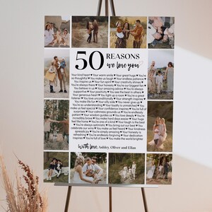 Editable 50 Reasons We Love You Poster, 50th Birthday Gift for Him for Her, Custom Photo Collage Gift, Personalized Printable Template. M004 image 4