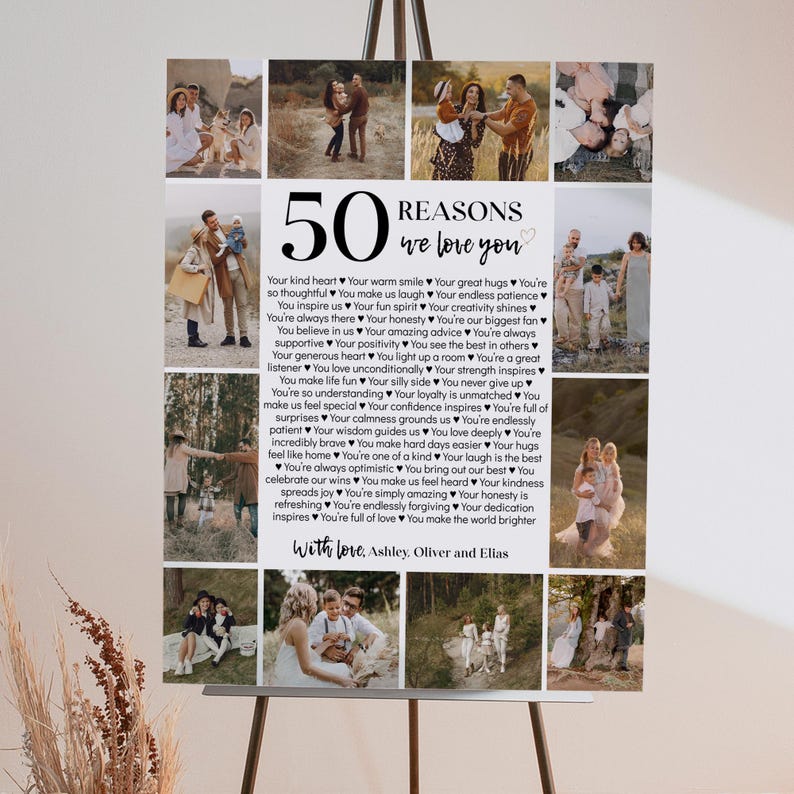 Editable 50 Reasons We Love You Poster, 50th Birthday Gift for Him for Her, Custom Photo Collage Gift, Personalized Printable Template. M004 image 4